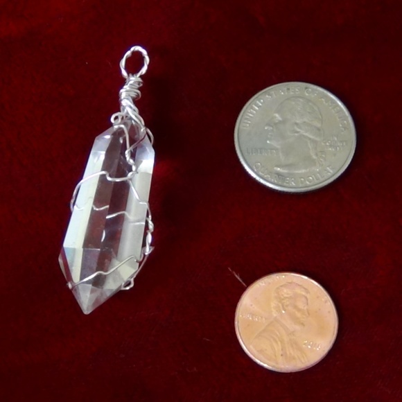 Natural Clear Quartz Point Pendant-Silver & Hemp - Picture 2 of 5